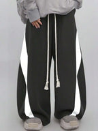 Men's Wide Leg Drawstring Sweatpants with Contrast Panel Design and Relaxed Fit