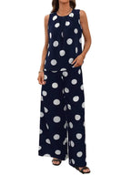 Women's Polka Dot Sleeveless Top and Wide Leg Pants Co-Ord Set