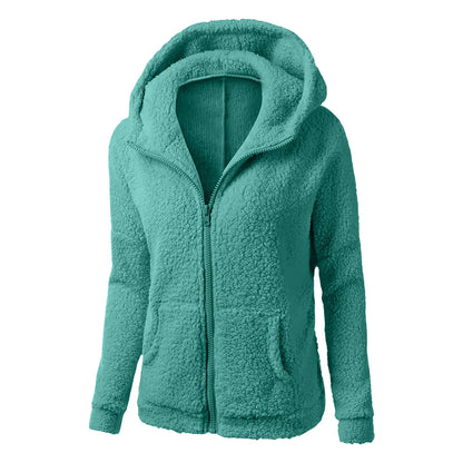 Women's Plush Zip-Up Hooded Fleece Jacket with Relaxed Fit for Everyday Streetwear Style