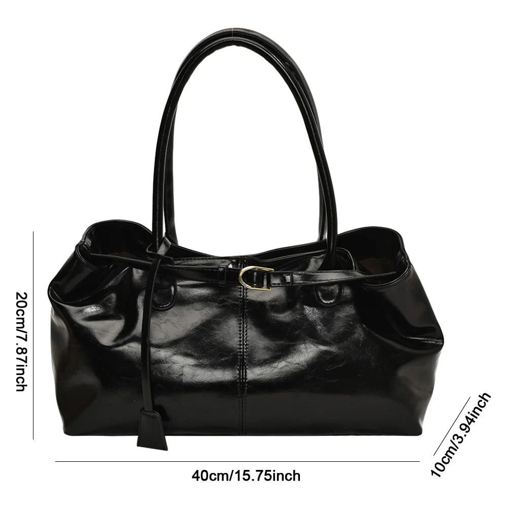 Soft PU Leather Slouchy Hobo Tote Bag with Top Handle Design
