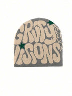 Bold Typography Acrylic Knit Beanie for Contemporary Streetwear Winter Casual Everyday Fashion Style