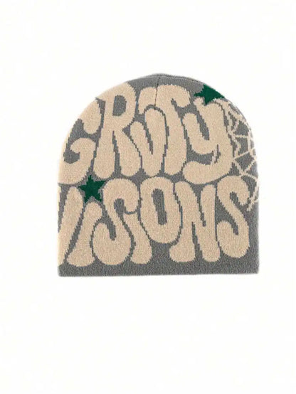 Bold Typography Acrylic Knit Beanie for Contemporary Streetwear Winter Casual Everyday Fashion Style