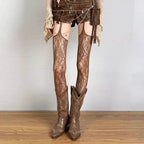 Floral Fishnet Suspender Tights Alternative Punk Fashion Garter Style Hosiery