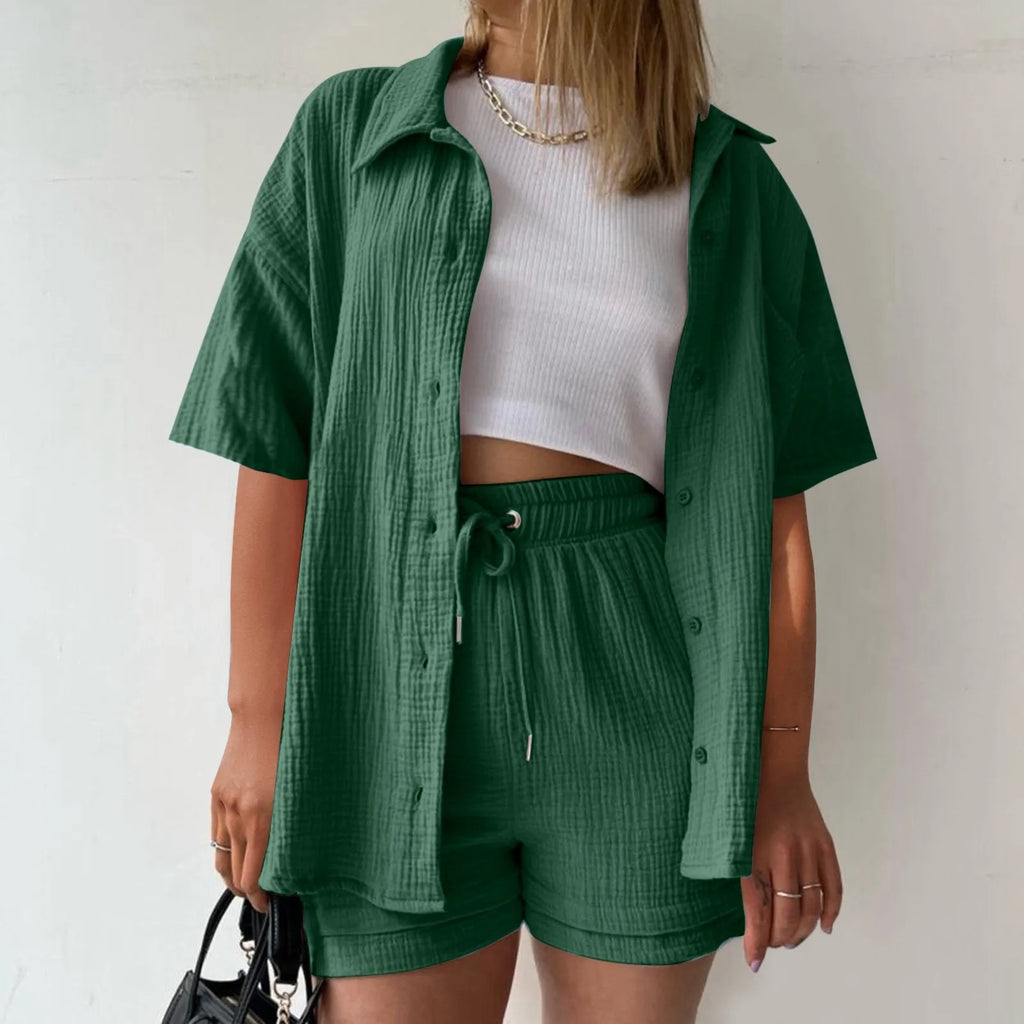 Women's Relaxed Shirt and Shorts Co-Ord Set Contemporary Casual Outfit