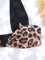 Leopard Print and Black Contrast Block Bikini Set with Wide Straps
