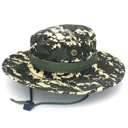 Unisex Outdoor Boonie Bucket Hat with Adjustable Chin Cord for Hiking Fishing and Camping