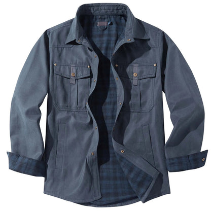 Men's Plaid-Lined Utility Overshirt Jacket with Vintage Casual Styling