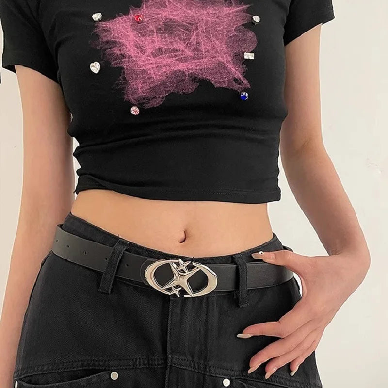 Vintage Western Buckle Gothic Waist Belt for Alternative Y2K Streetwear Looks