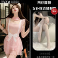 Playful Pink Sheer Mesh Mini Dress with Ruffled Straps and White Bow Detailing