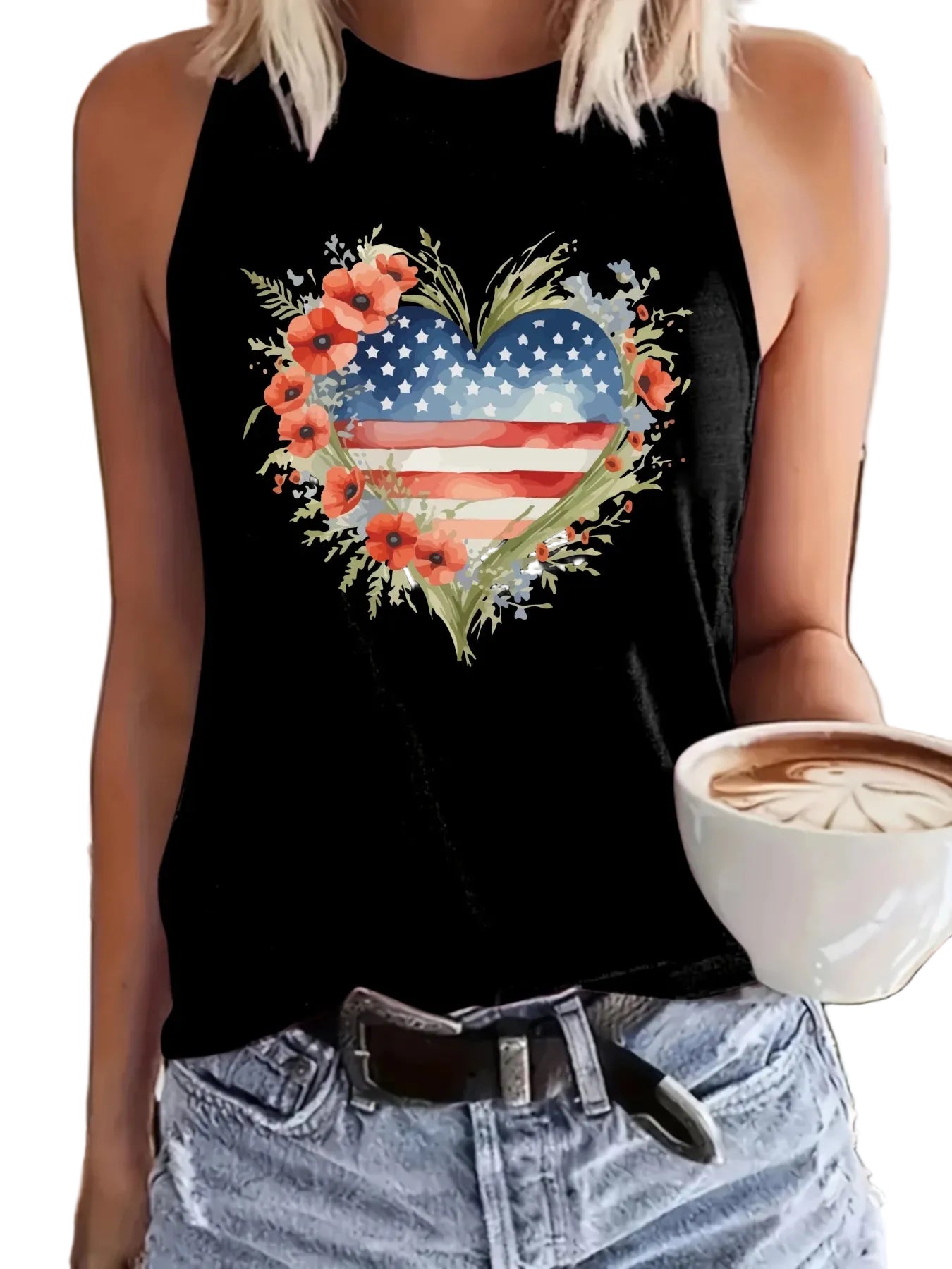 Graphic Heart Print Tank Top with Relaxed Fit Casual Everyday Streetwear Style