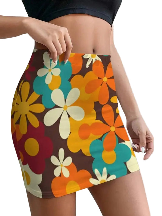 Retro Floral Print Bodycon Mini Skirt with Stretch Slim Fit Design