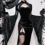 Dark Coquette Velvet Gothic Mini Dress with Alternative Streetwear Details