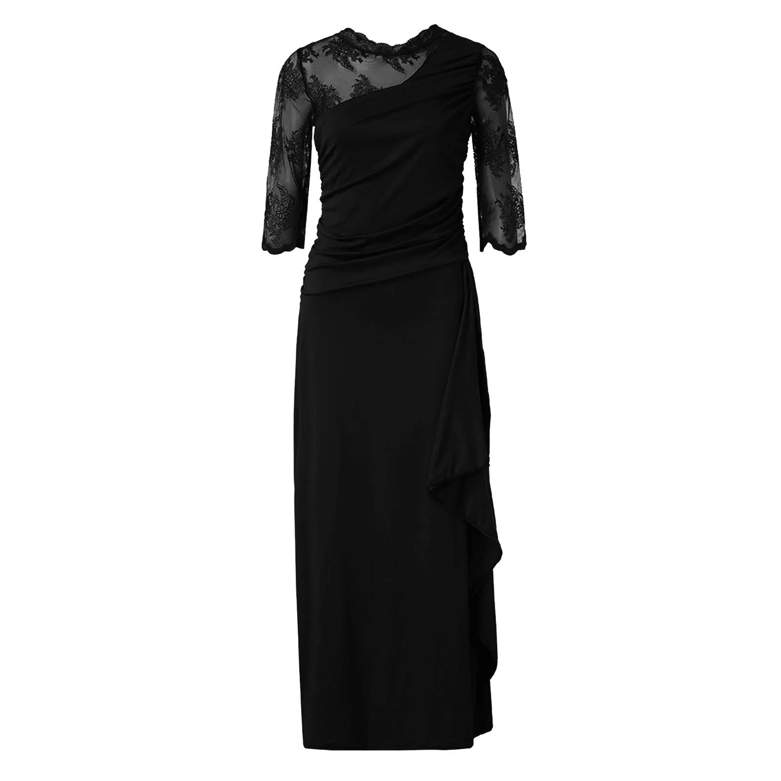 Lace Detail Floor Length Dress With Soft Structured Silhouette