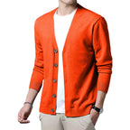 Men's V Neck Button Front Cardigan with Lightweight Ribbed Knit Construction