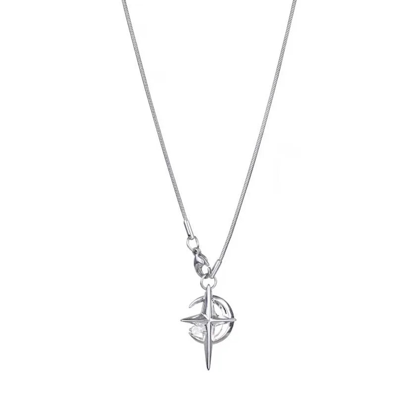 Celestial Crescent Moon and Star Pendant Necklace for Alternative Fashion