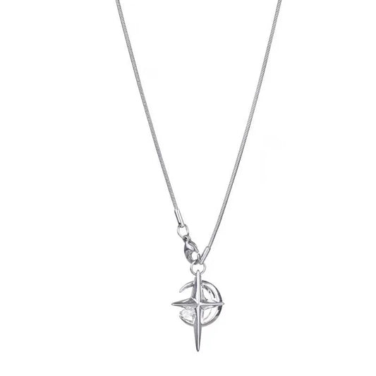 Celestial Crescent Moon and Star Pendant Necklace for Alternative Fashion