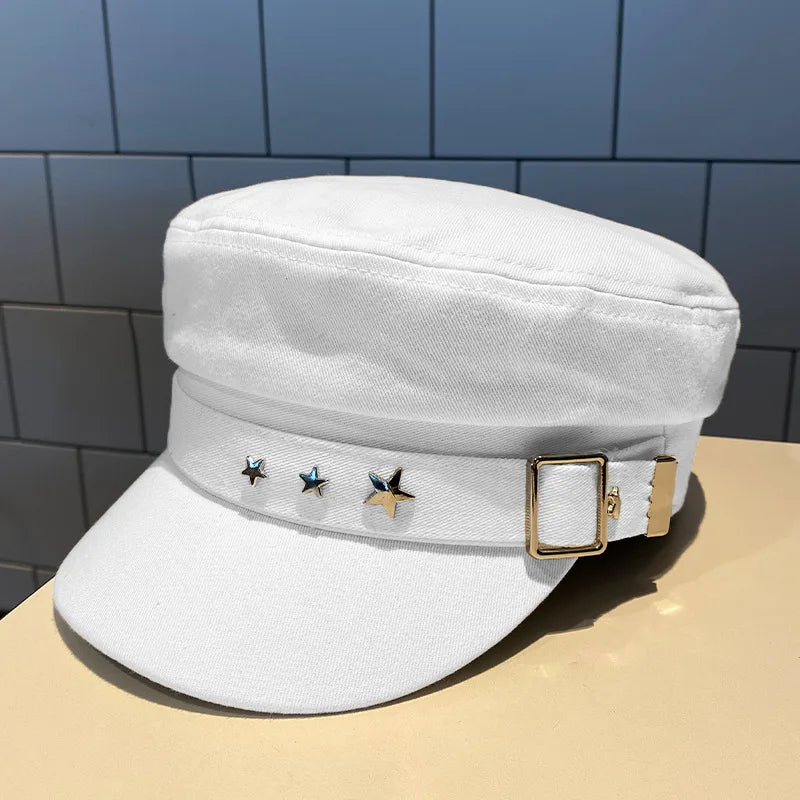 Military Inspired Cotton Baker Cap with Decorative Details for Casual Vintage Fashion Style