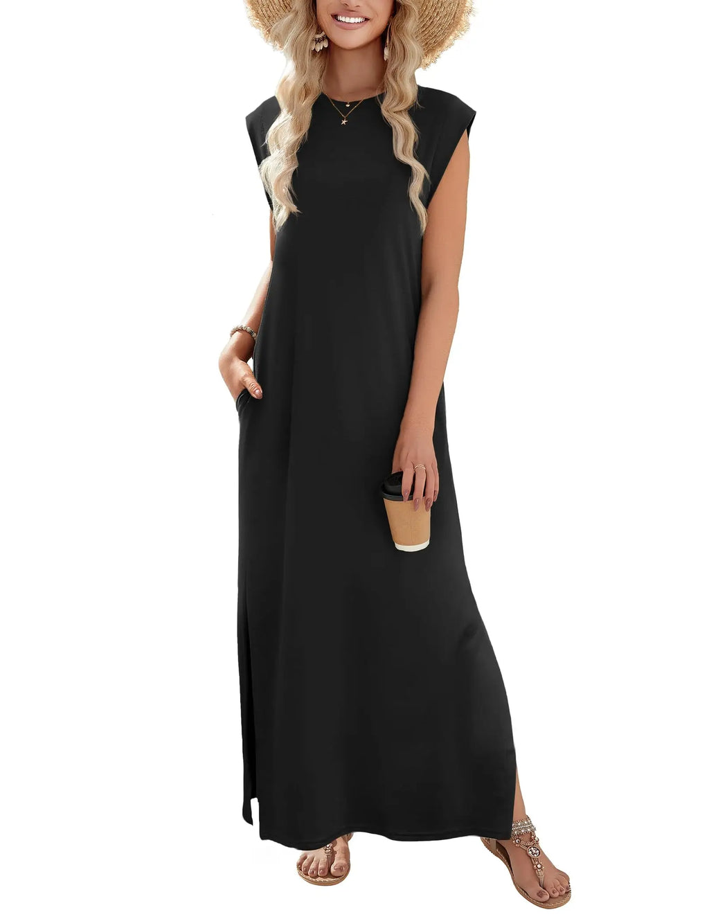 Loose Fit Sleeveless Floral Maxi Dress with Pockets for Casual Styling
