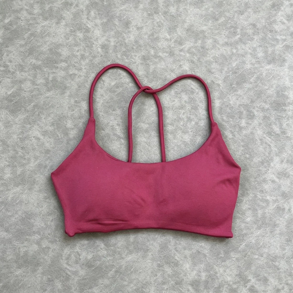 Olive Green Strappy Open-Back Sports Bra with Scoop Neckline
