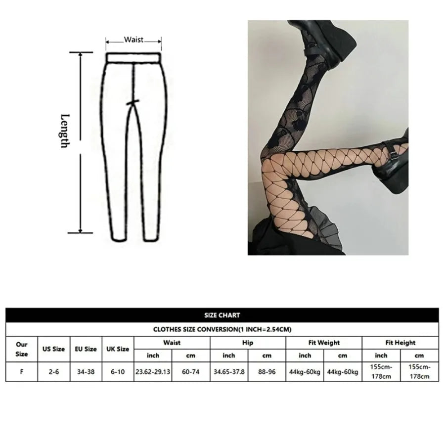 Floral Pattern Fishnet Tights with Open Mesh Design for Alternative Streetwear Fashion