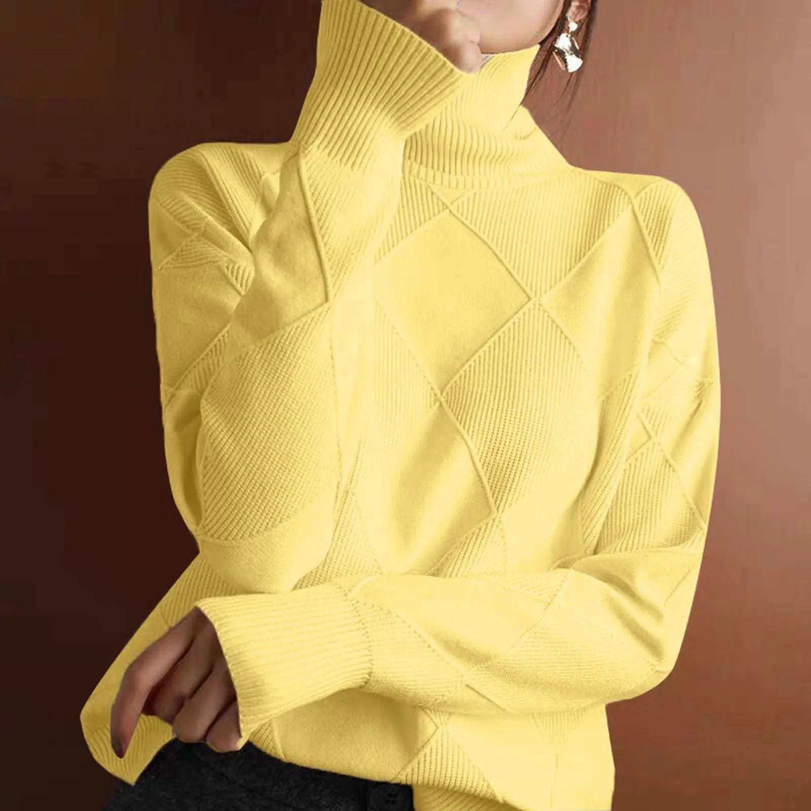 Women's Minimalist Turtleneck Ribbed Knit Pullover Sweater With Relaxed Silhouette