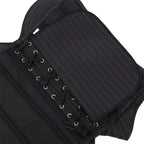 Tailored Black Pinstripe Overbust Corset with Structured Sweetheart Bodice