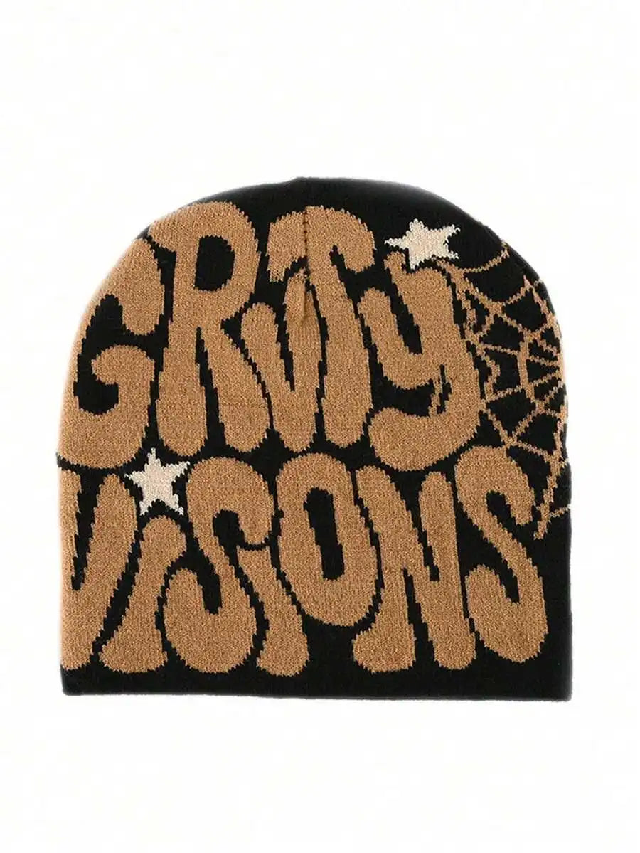 Bold Typography Acrylic Knit Beanie for Contemporary Streetwear Winter Casual Everyday Fashion Style