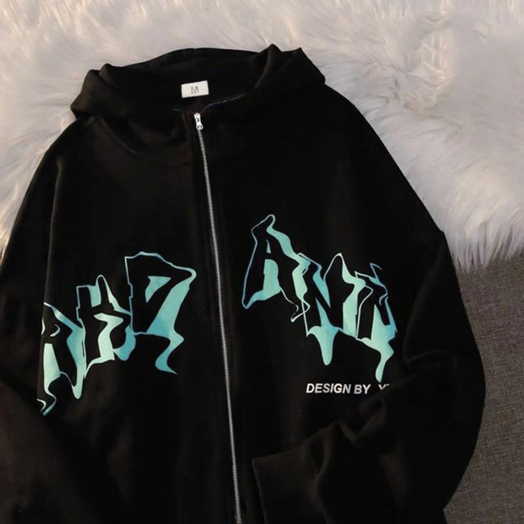 Phantom Script Anime Oversized Fleece Streetwear Zip Hoodie