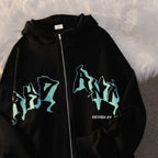 Phantom Script Anime Oversized Fleece Streetwear Zip Hoodie