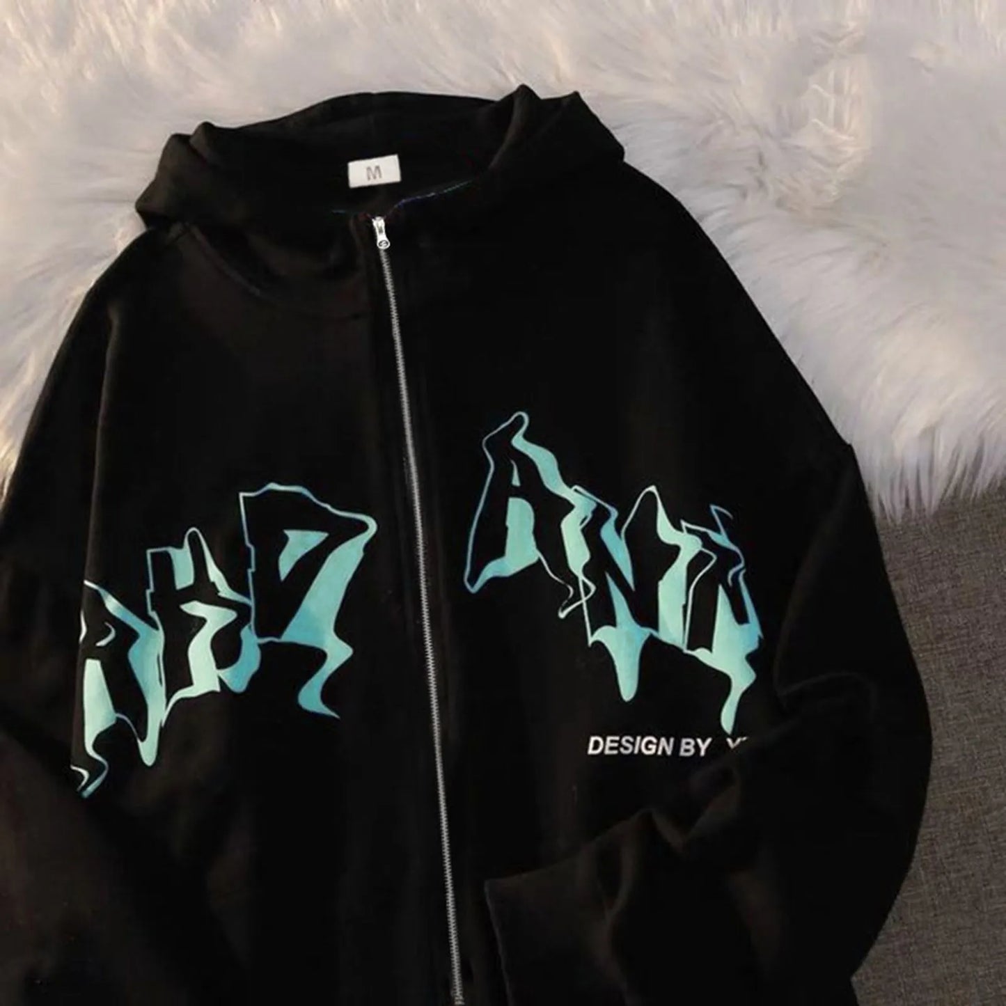 Phantom Script Anime Oversized Fleece Streetwear Zip Hoodie