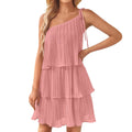 One Shoulder Tiered Mini Dress with Layered Flowy A-Line Silhouette