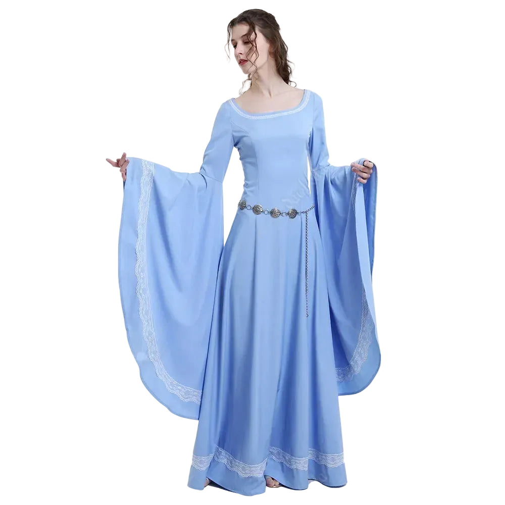 Women's Renaissance-Inspired Maxi Dress with Flowing Bell Sleeves and Empire Waist Design