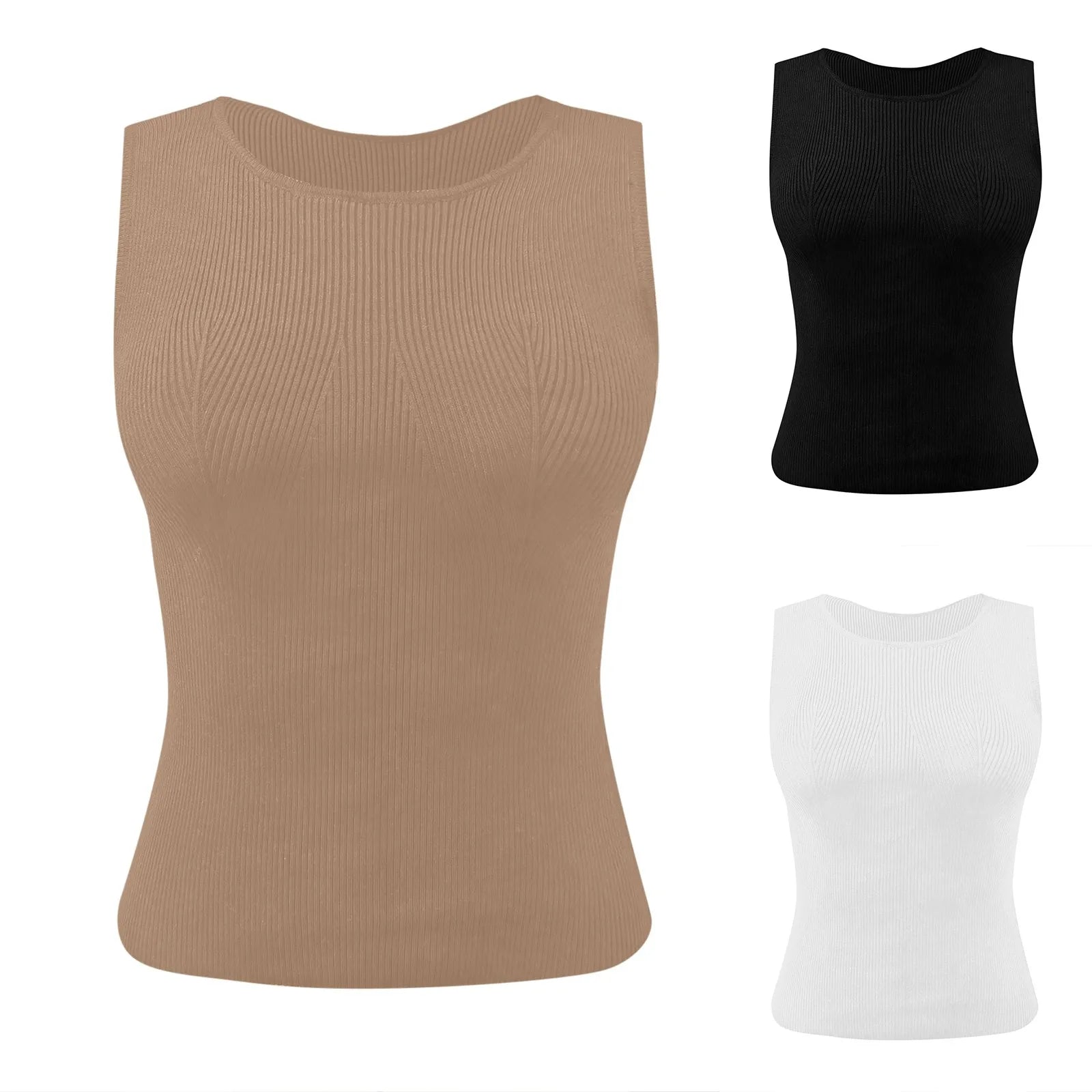 Women's Ribbed Sleeveless Sweater Vest with Slim Fit Mock Neck Design