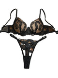 Midnight Sheer Embroidered Mesh Underwire Bra and Strappy Thong Set