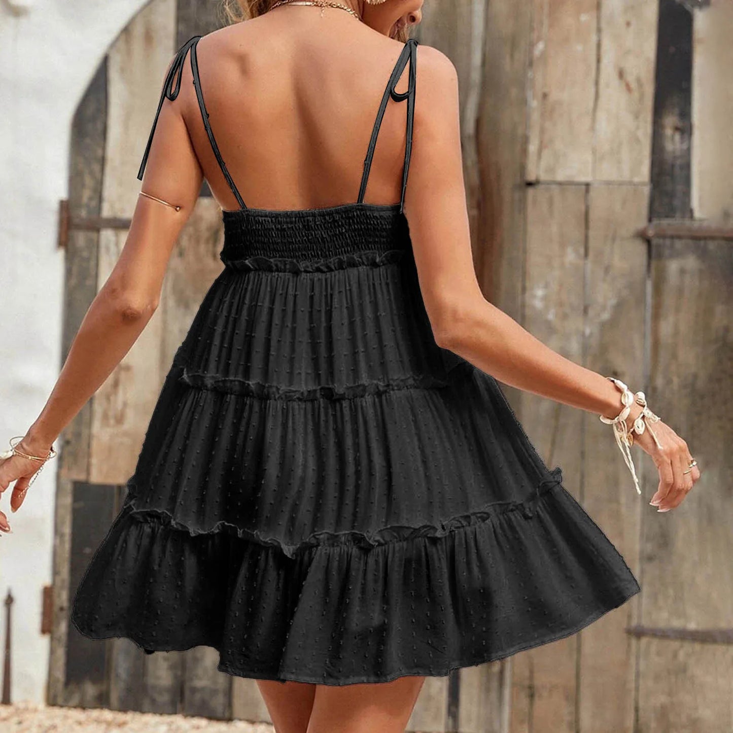 Tiered Suspender Style Mini Dress with Relaxed A-Line Silhouette