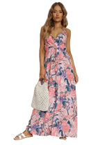 Romantic Watercolor Floral V-Neck Maxi Dress with Tie Waist