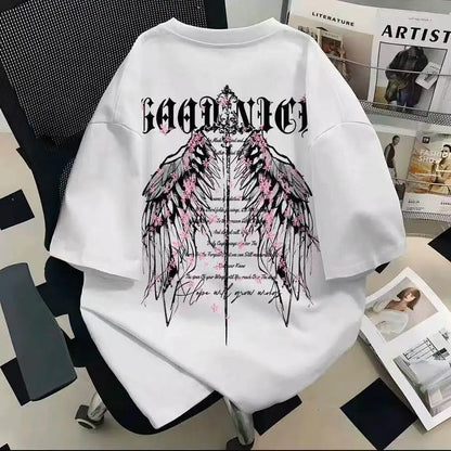 Vintage Graphic Streetwear Cotton T-Shirt With Wing Inspired Artwork Design