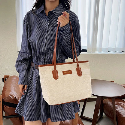 Large Capacity Woven Straw Tote Shoulder Bag for Everyday Travel