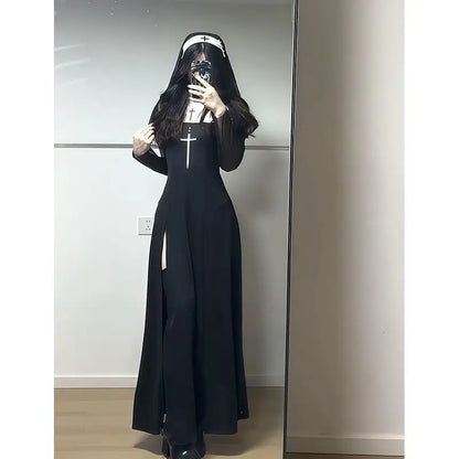 Dark Romantic Hooded Maxi Dress with Gothic Alternative Streetwear Style