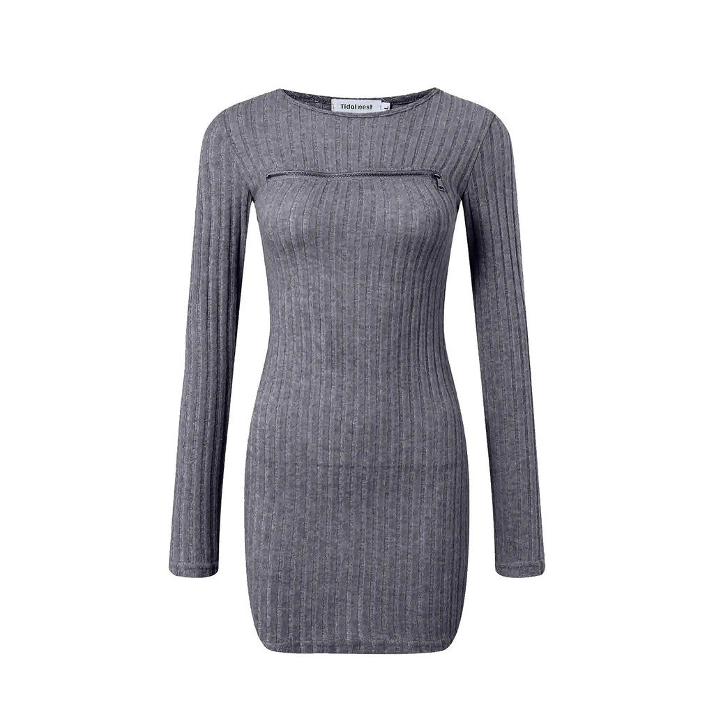 Ribbed Long Sleeve Sweater Mini Dress with Cutout Detail Contemporary Style