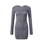 Ribbed Long Sleeve Sweater Mini Dress with Cutout Detail Contemporary Style