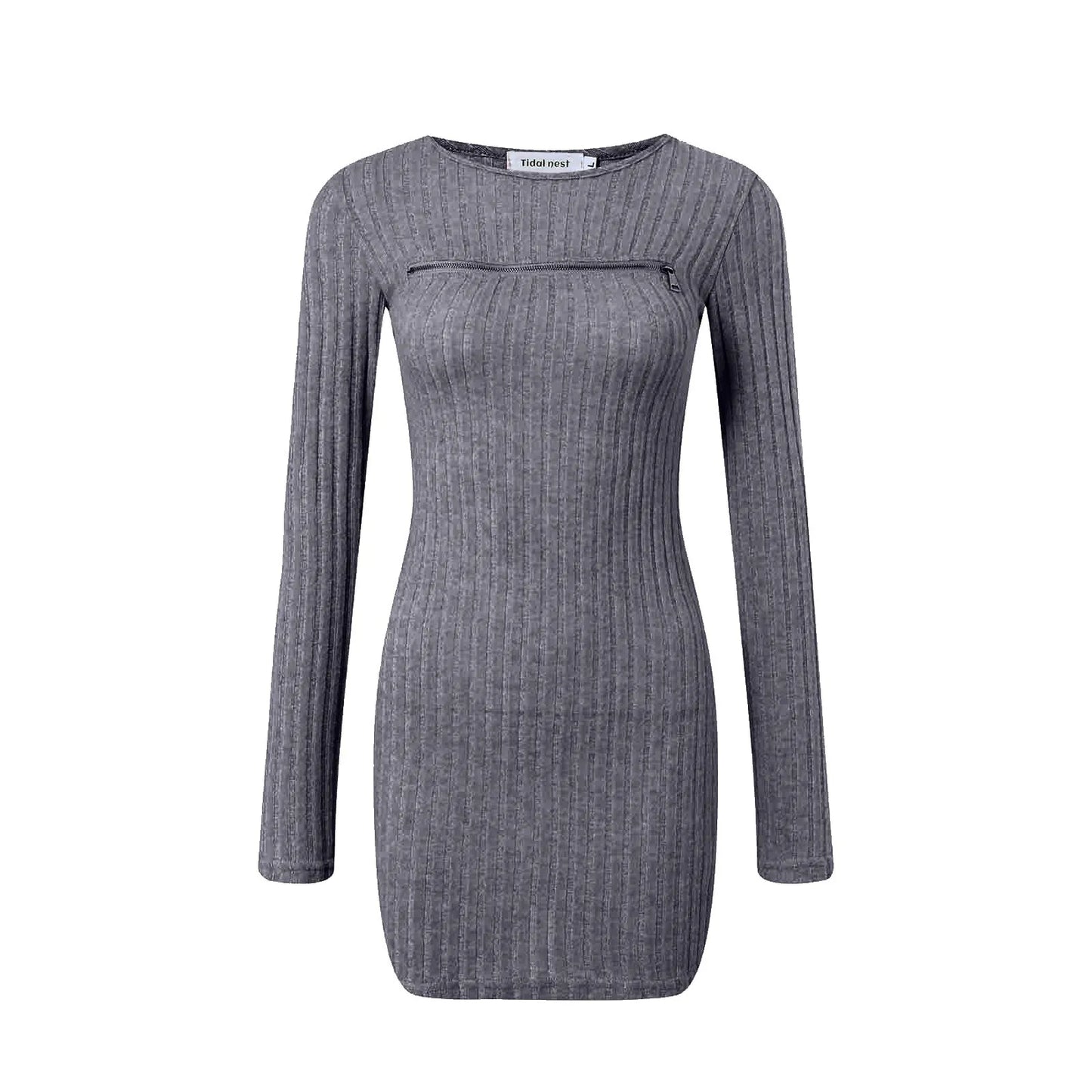 Ribbed Long Sleeve Sweater Mini Dress with Cutout Detail Contemporary Style