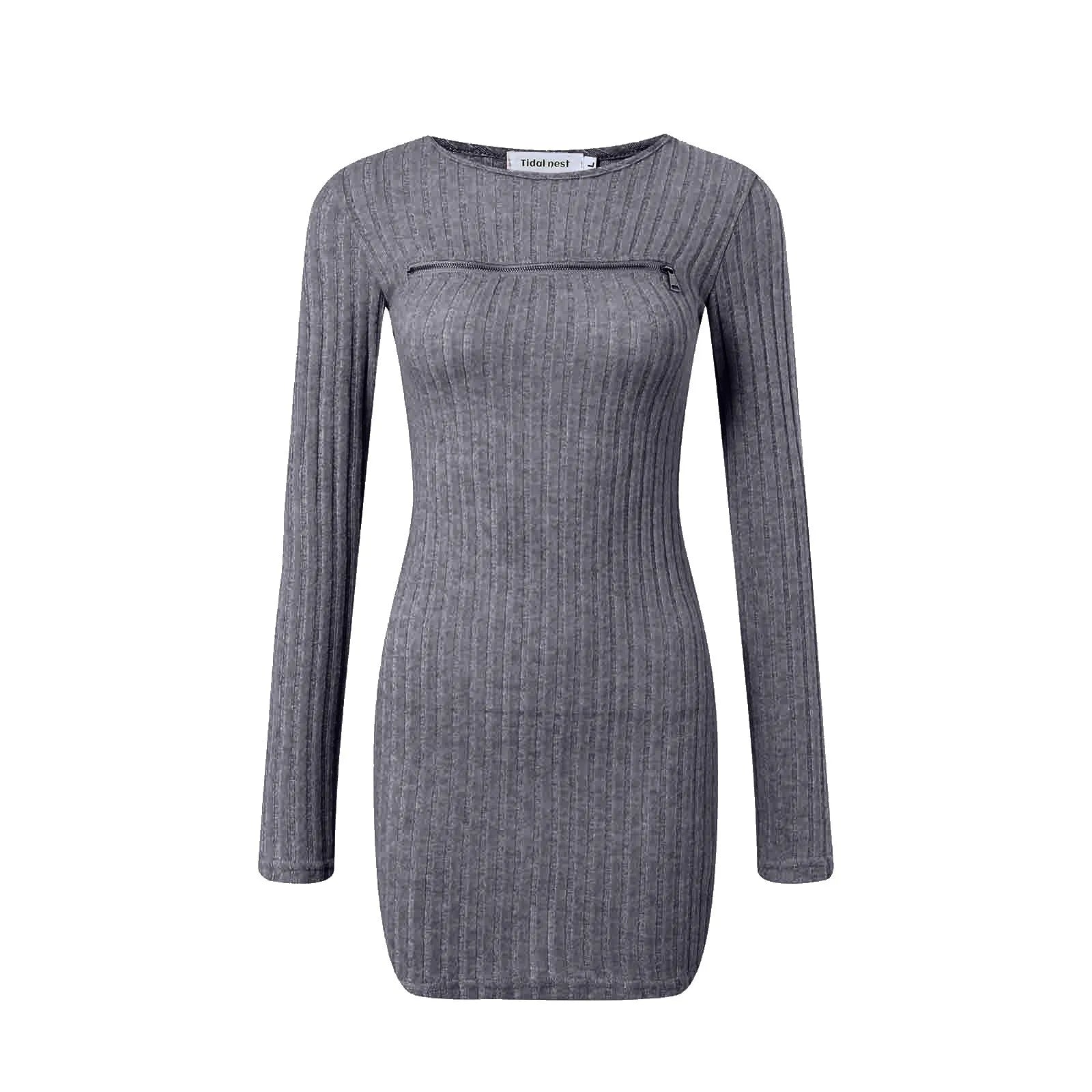 Ribbed Long Sleeve Sweater Mini Dress with Cutout Detail Contemporary Style