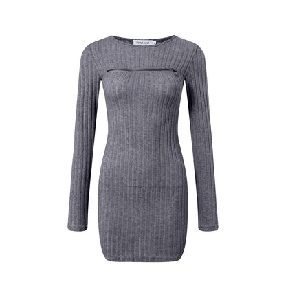 Ribbed Long Sleeve Sweater Mini Dress with Cutout Detail Contemporary Style
