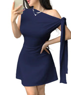 One Shoulder Mini Dress with Draped Detail and Elegant Asymmetrical Silhouette