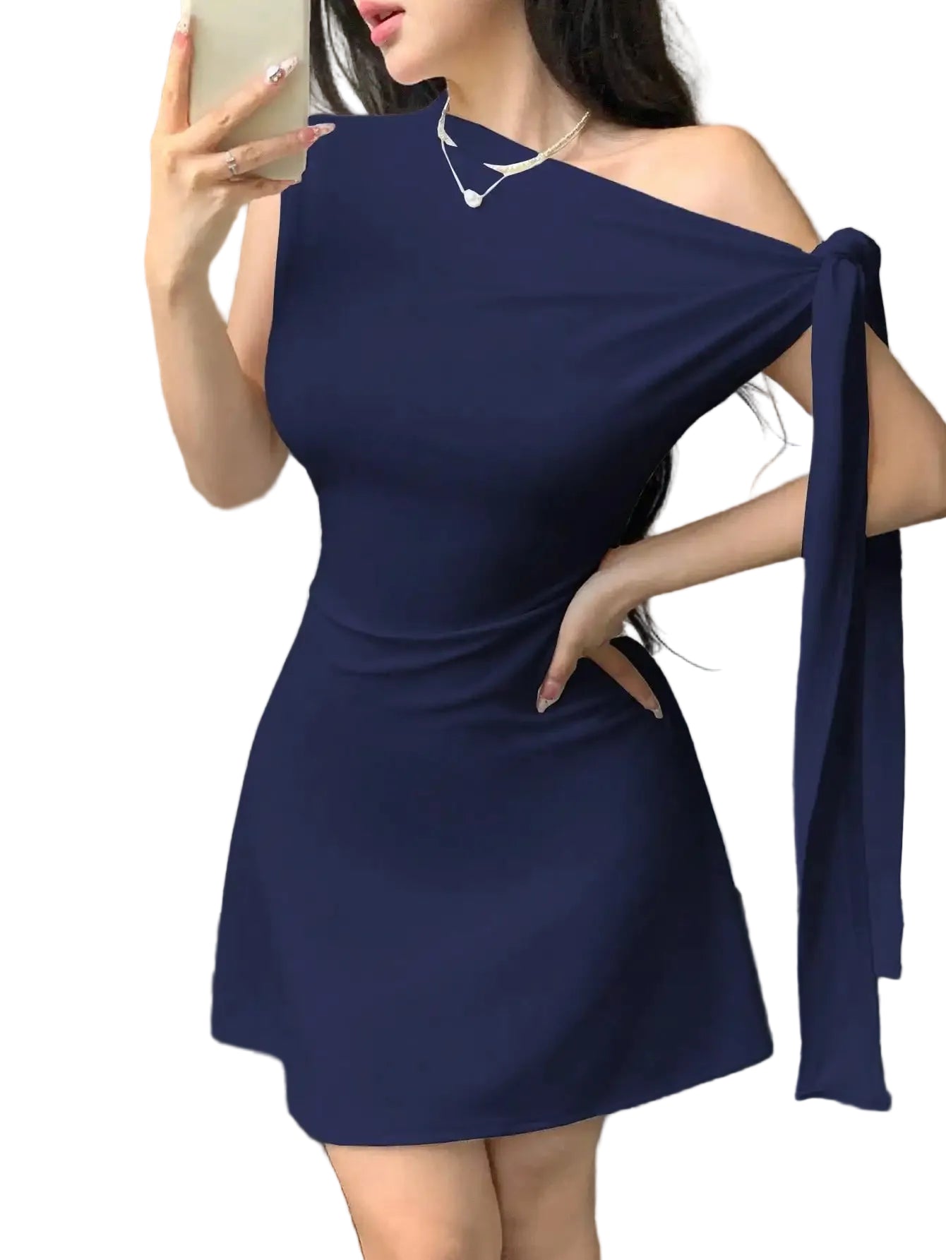 One Shoulder Mini Dress with Draped Detail and Elegant Asymmetrical Silhouette