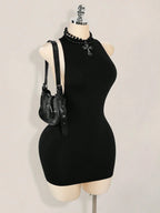 Backless Sleeveless Bodycon Mini Dress with Criss Cross Open Back Detail