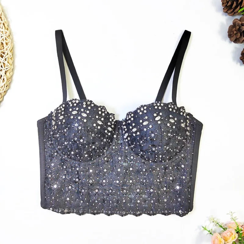 Floral Lace Bustier Top with Embroidered Detailing and Structured Cups