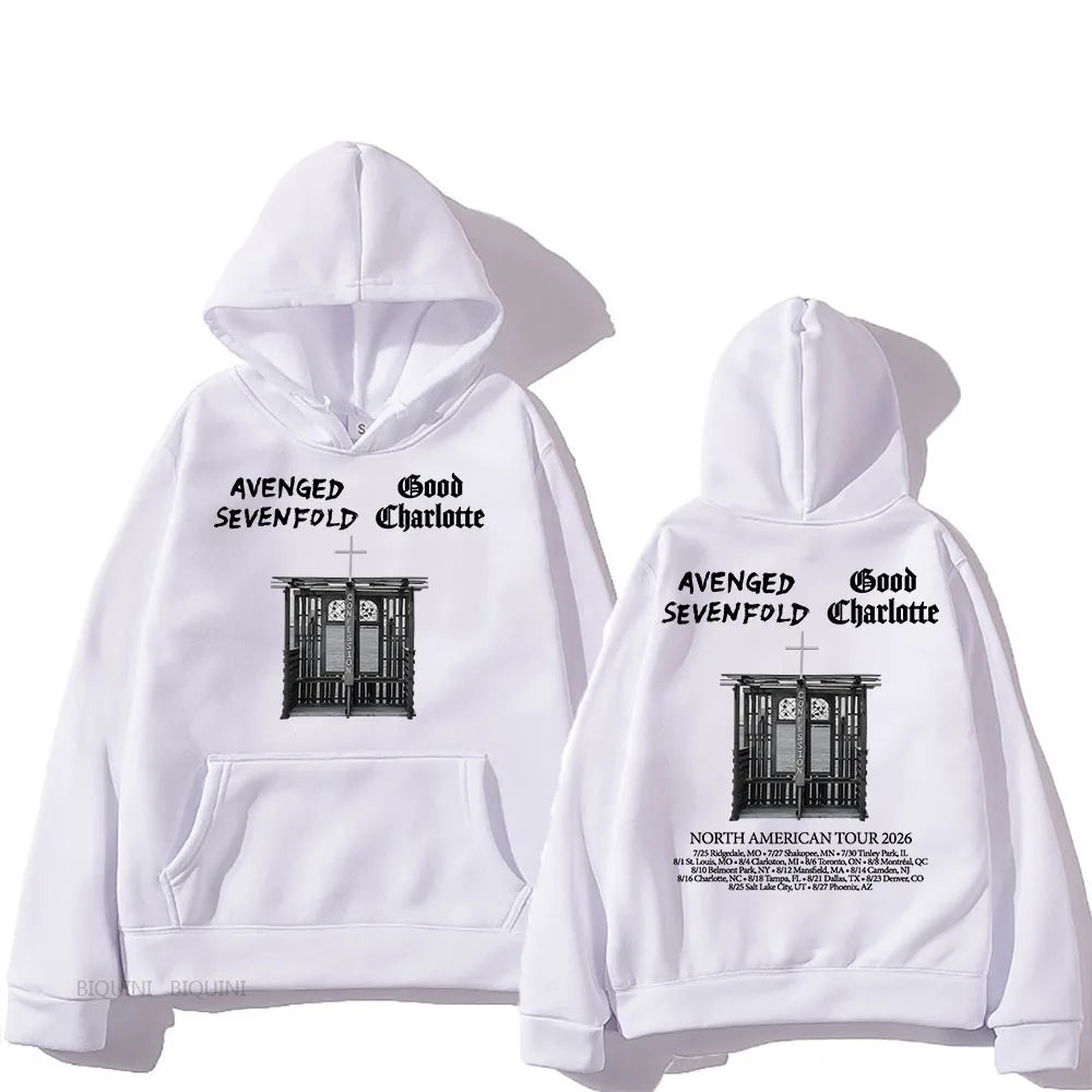 Vintage Tour Graphic Hoodie with Relaxed Streetwear Silhouette and Back Print
