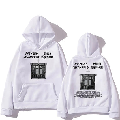 Vintage Tour Graphic Hoodie with Relaxed Streetwear Silhouette and Back Print